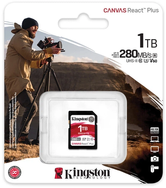 Карта памяти Kingston Canvas React Plus 1TB SDXC UHS-II U3 V60 Class 10 (SDR2V6/1TB) - изображение 3