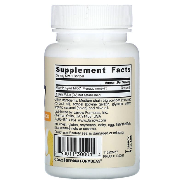 Вітамін К2 у формі MK-7, Jarrow Formulas "Vitamin K2 as MK-7" 90 мкг (60 гельових капсул) - зображення 2