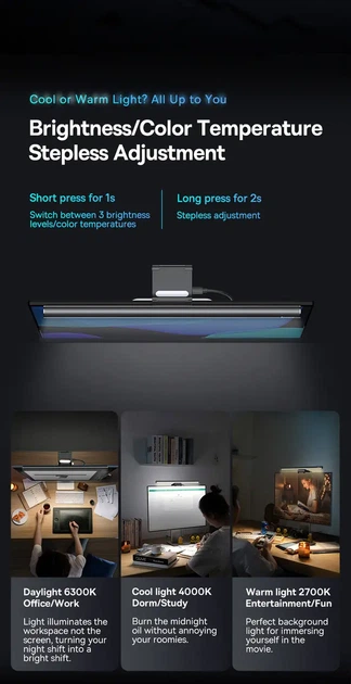 Світлодіодна лампа для монітору Baseus i-wok 2 Youth (Usb Type-C) LED Скрінбар з кріпленням - зображення 6