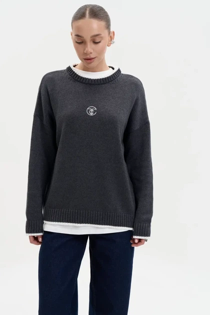Светр з принтом S012 2508369193010 L/XL Сірий - зображення 2