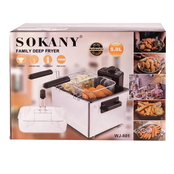 Фритюрница SOKANY WJ-801 с объемом 5 л, мощностью 2000 Вт и механическим управлением для приготовления хрустящей пищи. - изображение 5