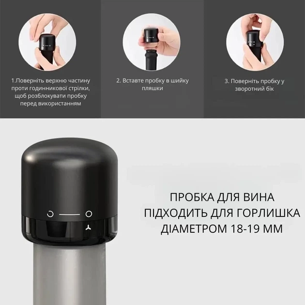 Вакуумная многоразовая пробка для вина Vacuum Mini Wine Stopper Black - изображение 3