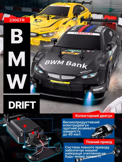 Машинка на радиоуправлении полноприводная BMW M4 для дрифта, детская машинка на радиоуправлении 1:16 - изображение 2