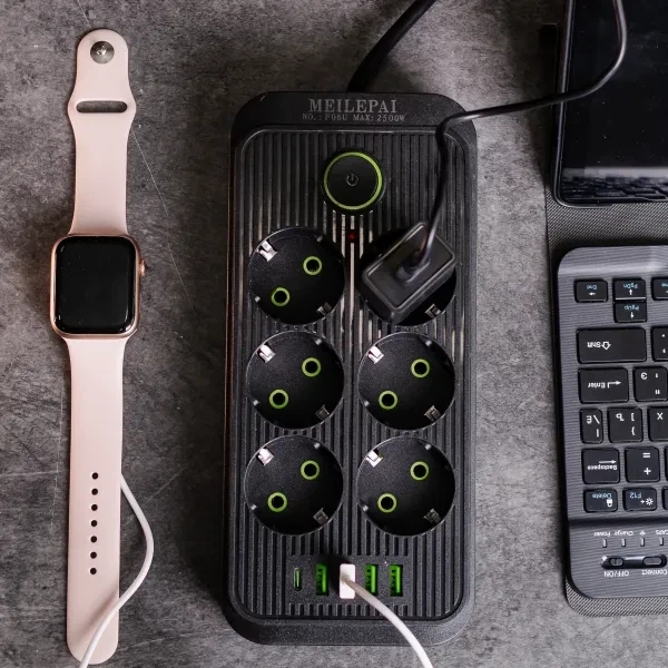 Мережевий фільтр з захистом з usb type c переноска універсальний електричний подовжувач 5 м з вимикачем та запобіжником електричні мережеві подовжувачі фільтри для компютера упса дому - зображення 6