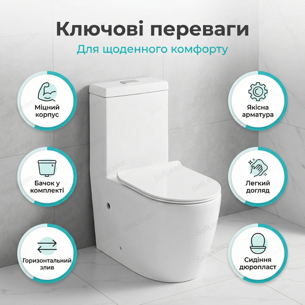 Унитаз Insana Ermin JL 65x36,5x79 см моноблок двойной слив керамический компакт для квартиры дома напольный - изображение 2