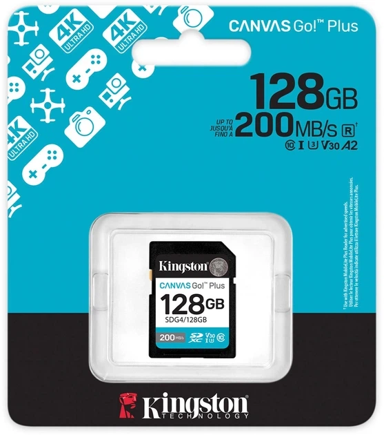 Карта памяти Kingston Canvas Go! Plus 128GB SDXC UHS-I U3 V30 A2 Class 10 (SDG4/128GB) - изображение 3