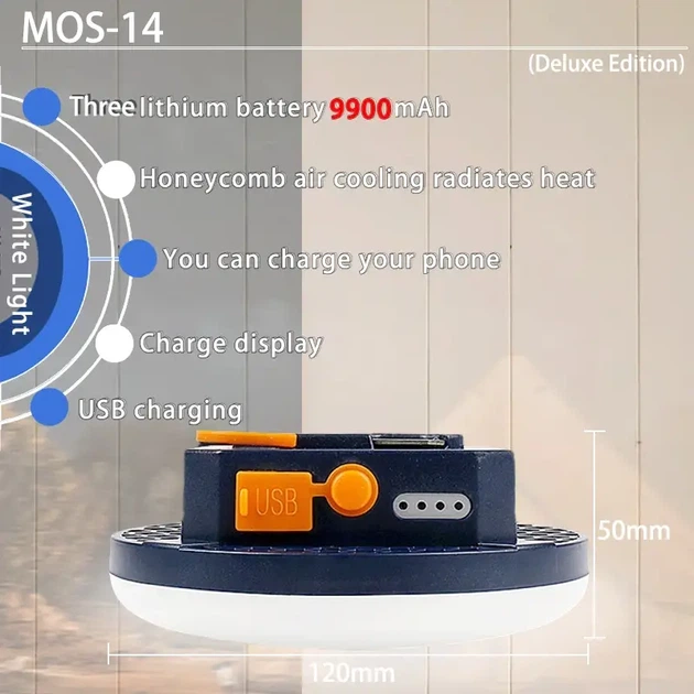 Кемпинговый LED фонарь MOSLIGHTING MOS-14 Blue, 9900 mAh, 800 lm, IP66, магнитный, аккумуляторный - Фото 3 Кемпинговый LED фонарь MOSLIGHTING MOS-14 Blue, 9900 mAh, 800 lm, IP66, магнитный, аккумуляторный - изображение 3