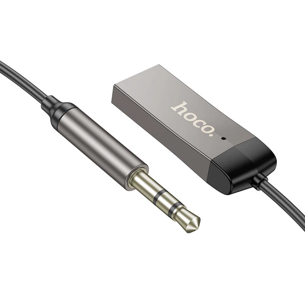 Автомобільний Bluetooth адаптер Hoco E78 Benefit car AUX BT receiver with cable BT5.3 1.2m Black - изображение 3