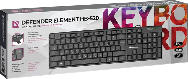 Клавіатура Defender Element HB-520 B, 104+3 кн., UA, USB, чорна - зображення 2