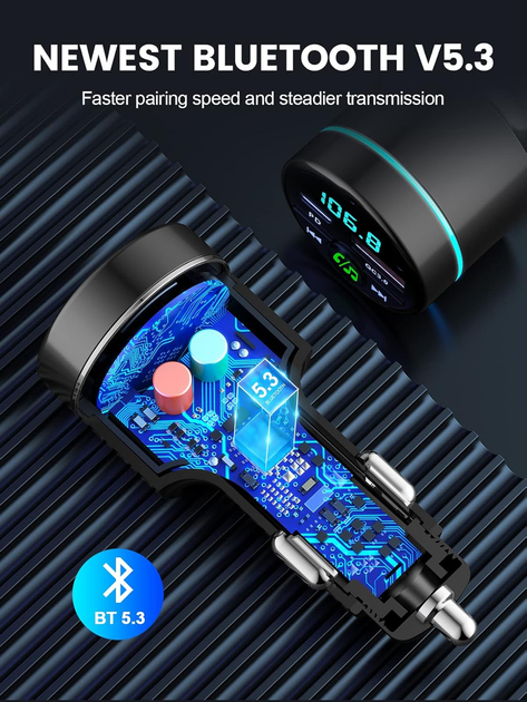 FM передатчик для авто BC61 A2 Bluetooth 5.3 металлический быстрая зарядка PD 30 Вт QC3.0 18 Вт hands-free шумопоглощение синий (BC61-A2) - изображение 5