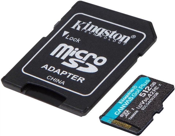 Карта памяти Kingston Canvas Go! Plus 512GB microSDXC UHS-I U3 V30 + SD-адаптер (SDCG4/512GB) - Фото 2 Карта памяти Kingston Canvas Go! Plus 512GB microSDXC UHS-I U3 V30 + SD-адаптер (SDCG4/512GB) - изображение 2
