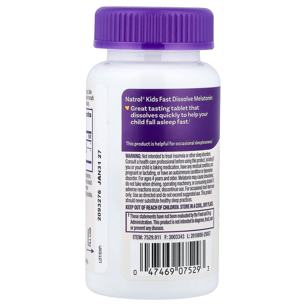 Детский мелатонин Natrol "Kids Melatonin Sleep" с экстрактом мелиссы для детей от 4 лет со вкусом клубники, 1 мг (40 жевательных таблеток) - Фото 5 Детский мелатонин Natrol "Kids Melatonin Sleep" с экстрактом мелиссы для детей от 4 лет со вкусом клубники, 1 мг (40 жевательных таблеток) - изображение 5