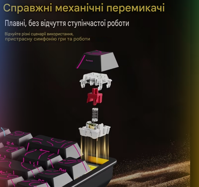 Клавіатура ігрова механічна з підсвіткою, ajazz nk68 v2, gray-yellow-black - Фото 6 Клавіатура ігрова механічна з підсвіткою, ajazz nk68 v2, gray-yellow-black - зображення 6