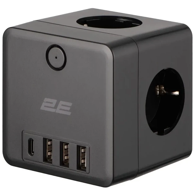 Мережевий адаптер 2E AD431 3xТипF, 16A, 2xUSB-A, 1x USB-C Чорний (2E-AD431BK) - изображение 4
