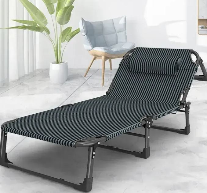 Раскладная кровать с Mesh-матрасом и подушкой LEOBRO Striped 193х68х30 см, с регулировкой спинки, черная в полоску - Фото 3 Раскладная кровать с Mesh-матрасом и подушкой LEOBRO Striped 193х68х30 см, с регулировкой спинки, черная в полоску - изображение 3