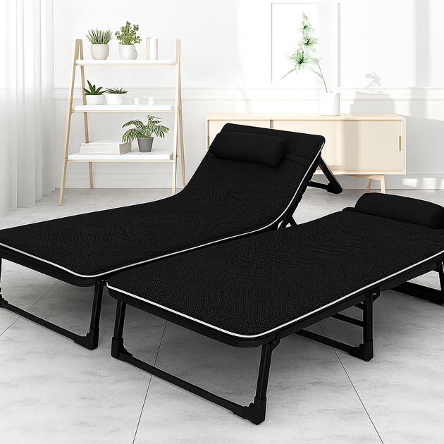 Раскладная кровать с Mesh-матрасом и подушкой LEOBRO Black 193х68х30 см, с регулировкой спинки, черная - Фото 3 Раскладная кровать с Mesh-матрасом и подушкой LEOBRO Black 193х68х30 см, с регулировкой спинки, черная - изображение 3