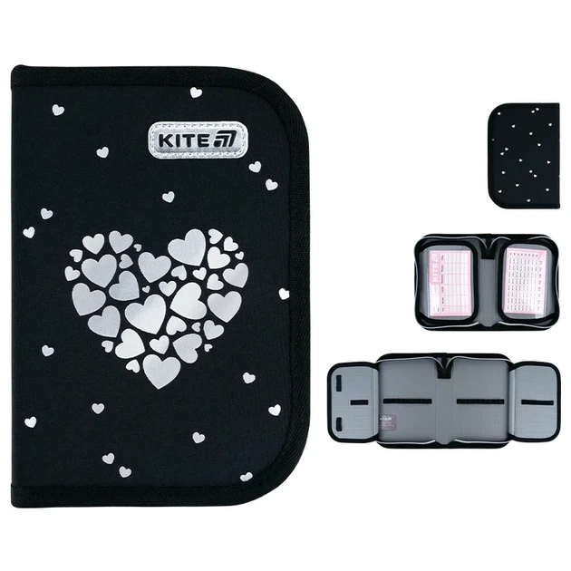 Пенал без наполнения Kite Black&Silver K26-622-5, 1 отделение, 2 отворота для девочки - изображение 3