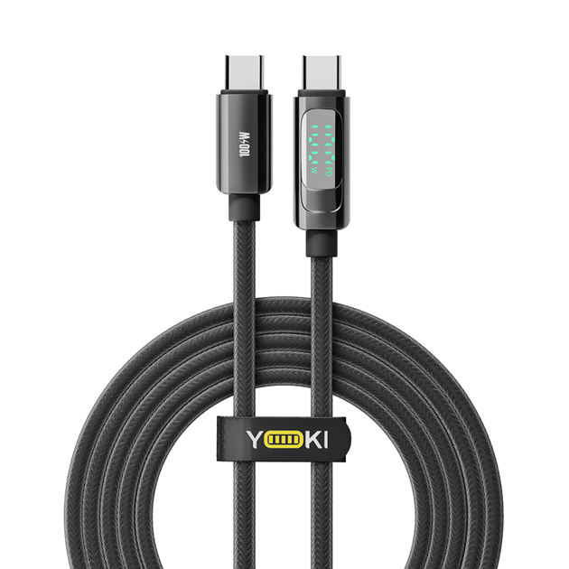 Кабель для зарядки та обміну даними USB YOKI YK-DI88 DISPLAY Series Type-C to Type-C 100W (5A/20V) 2m Black - Фото 9 Кабель для зарядки та обміну даними USB YOKI YK-DI88 DISPLAY Series Type-C to Type-C 100W (5A/20V) 2m Black - зображення 9
