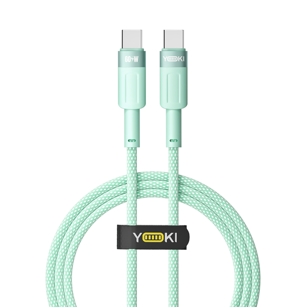 Кабель для зарядки и обмена данными USB YOKI YK-ST41 STYLE Series Type-C to Type-C 60W (3A/20V) 1.2m Зеленый - изображение 7