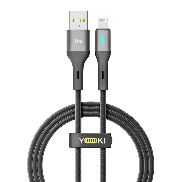 Кабель для зарядки и обмена данными USB YOKI YK-LE17 LED Series USB/Lightning 12W (2.4A/5V) 1.2m Black - изображение 7