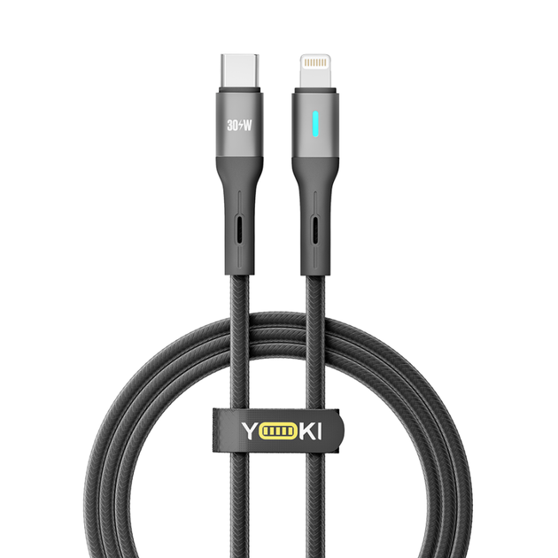 Кабель для зарядки и обмена данными USB YOKI YK-LE17 LED Series Type-C to Lightning 30W (3A/10V) 1.2m Black - изображение 7