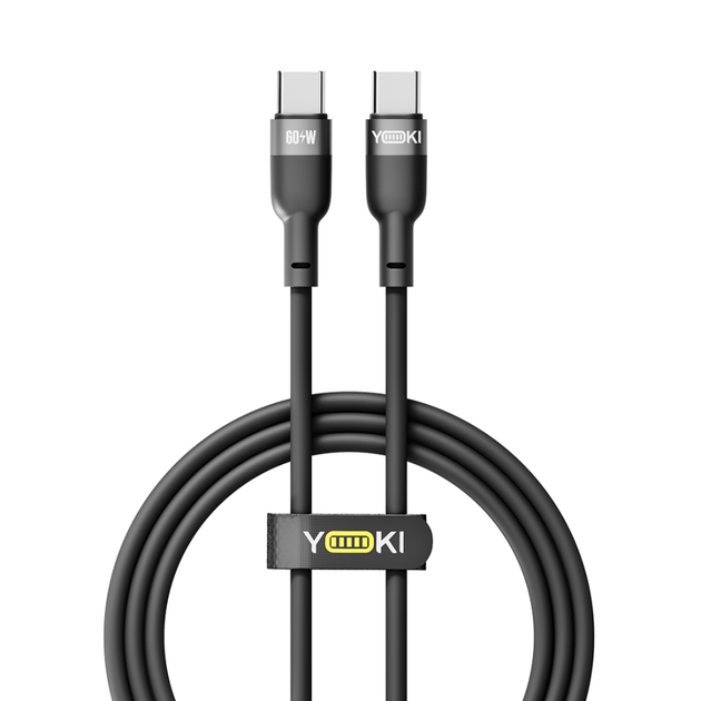 Кабель для зарядки и обмена данными USB YOKI YK-SI50 SILICONE Series Type-C to Type-C 60W (3A/20V), 1.2 метра, Черный - Фото 9 Кабель для зарядки и обмена данными USB YOKI YK-SI50 SILICONE Series Type-C to Type-C 60W (3A/20V), 1.2 метра, Черный - изображение 9