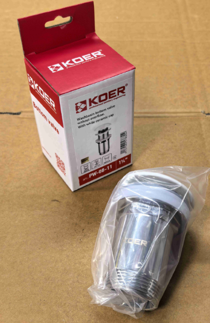 Донный клапан для раковины Koer PW-08-11 1 1/4'' без перелива автоматический СLICK-СLACK (Белая руля - Фото 2 Донный клапан для раковины Koer PW-08-11 1 1/4'' без перелива автоматический СLICK-СLACK (Белая руля - изображение 2