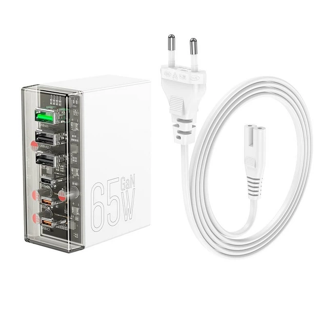 Зарядний пристрій Hoco N36 Fuerza six-port PD65W GaN (3C3A) White - зображення 2