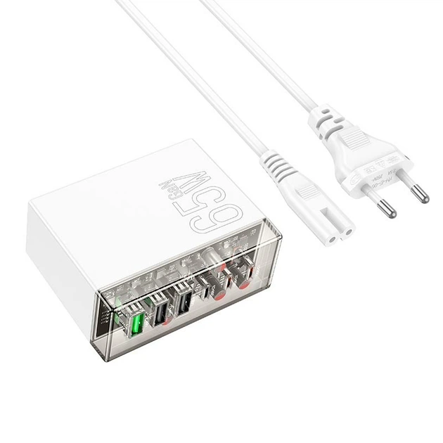 Зарядний пристрій Hoco N36 Fuerza six-port PD65W GaN (3C3A) White - зображення 4