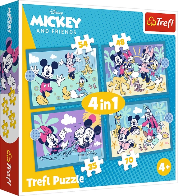 Набір пазлів Trefl 4в1 Смішні пригоди Міккі Мауса 35 + 48 + 54 + 70 елементів 34669 (5900511346695) - зображення 2