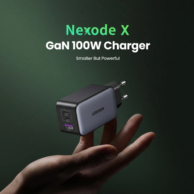 Мережевий зарядний пристрій UGREEN 100W NEXODE X GaN Fast Charger (X756) - Фото 1 Мережевий зарядний пристрій UGREEN 100W NEXODE X GaN Fast Charger (X756) - зображення 1