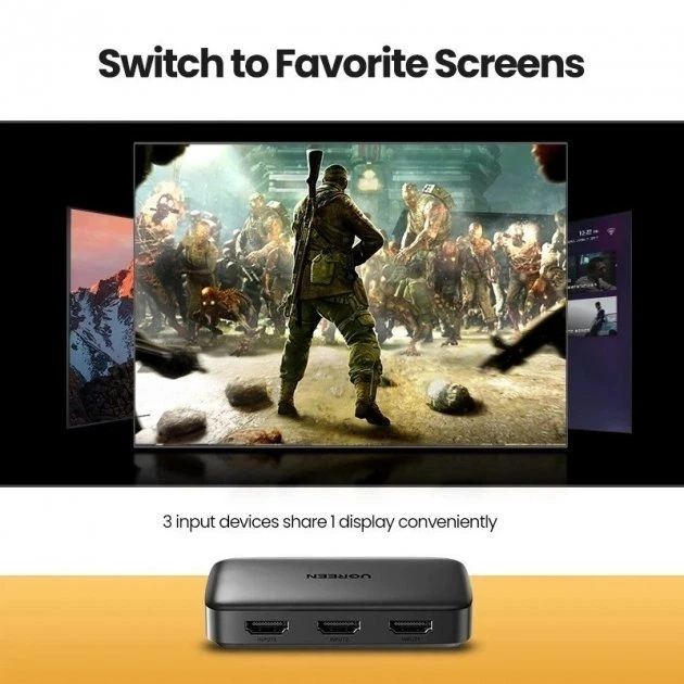 HDMI-перемикач (Switch) UGREEN 3-в-1 (4K 30Hz, з пультом) - зображення 4