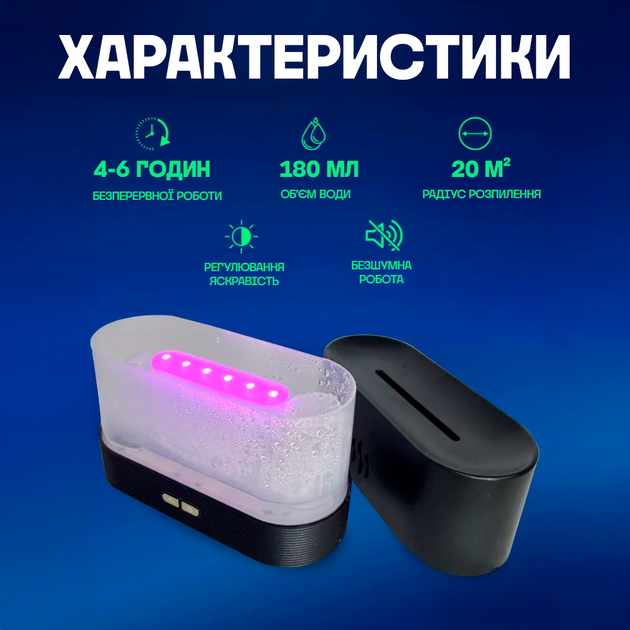 Зволожувач повітря нічник для дому портативний з ефектом полум'я USB з ємністю 180 мл LED підсвічування - зображення 2