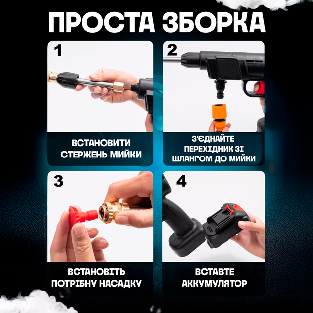 Портативная аккумуляторная ручная автомойка высокого давления для машины в кейсе + 2 аккумулятора Беспроводная - Фото 8 Портативная аккумуляторная ручная автомойка высокого давления для машины в кейсе + 2 аккумулятора Беспроводная - изображение 8
