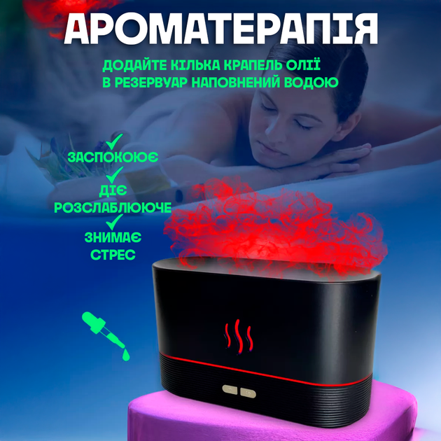 Зволожувач повітря нічник для дому портативний з ефектом полум'я USB з ємністю 180 мл LED підсвічування - зображення 3