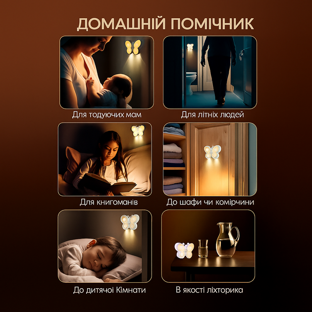 Светодиодный светильник бра бабочка настенный LED подцветка Светильник ночник с датчиком движения - изображение 2
