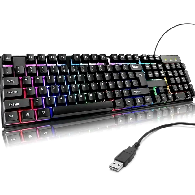 Ігрова клавіатура RGB підсвічування USB чорна KR 6300 для ПК 104 клавіші - зображення 7