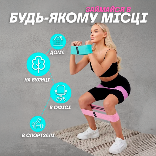 Тканевые фитнесс резинки для домашних тренировок 3 уровня сложности эспандер для ног ягодиц - изображение 5