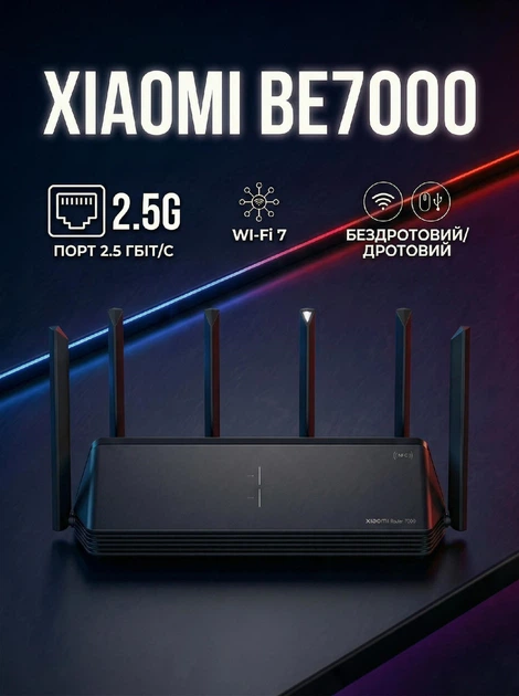WiFi 7 роутер Xiaomi BE7000, дводіапазонний 2.4/5 ГГц, 4×2.5G WAN/LAN, USB 3.0, Mesh System, швидкісний маршрутизатор - зображення 2