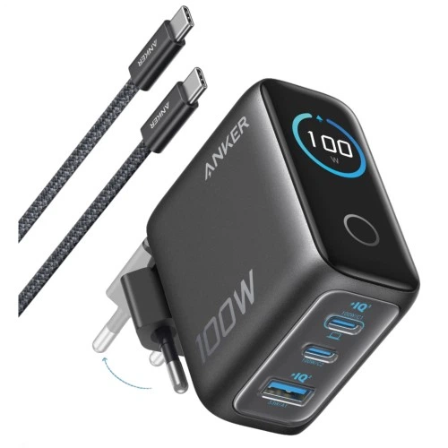 Зарядное устройство Anker 2xUSB-C PD100W + 1xUSB GaN w Display + cable USB-C dark gray (B121BGZ1) ANKER B121BGZ1 972269 - Фото 1 Зарядное устройство Anker 2xUSB-C PD100W + 1xUSB GaN w Display + cable USB-C dark gray (B121BGZ1) ANKER B121BGZ1 972269 - изображение 1