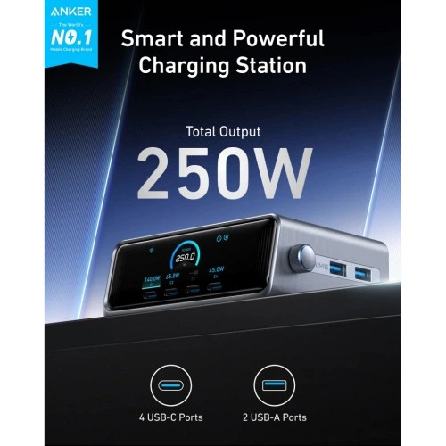 Зарядное устройство Anker 4xUSB-C PD250W + 2xUSB GaNPrime black (A2345341) ANKER A2345341 972275 - Фото 5 Зарядное устройство Anker 4xUSB-C PD250W + 2xUSB GaNPrime black (A2345341) ANKER A2345341 972275 - изображение 5