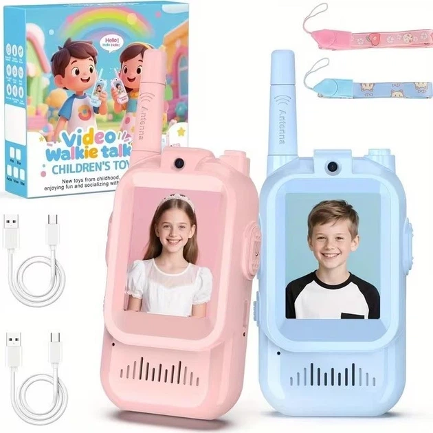 Рации детские 2 шт с видеозвонком wi fi цветным экраном зарядкой type c Video Walkie Talkie детская портативная видео рация вай фай до 300 м игровой набор для детей видео на аккумуляторе 650 mah синий розовый - изображение 2