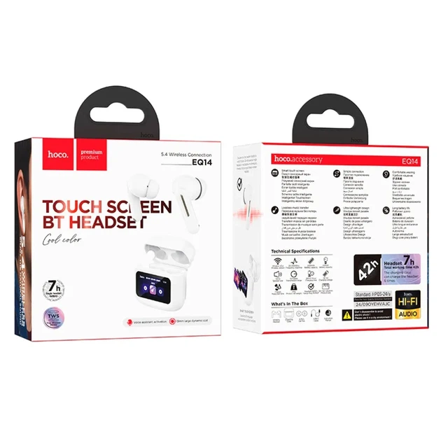 Бездротові Bluetooth навушники HOCO EQ14 Cool color true бездротовий BT headset with touch screen White - Фото 4 Бездротові Bluetooth навушники HOCO EQ14 Cool color true бездротовий BT headset with touch screen White - зображення 4