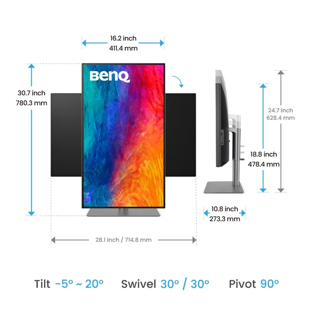 Монітор TFT 32" BenQ PD3225U, IPS, 4K, HDMI, DP, USB-C, USB hub, HAS, Pivot, темно-сірий (9H.LLYLA.RBE) - Фото 9 Монітор TFT 32" BenQ PD3225U, IPS, 4K, HDMI, DP, USB-C, USB hub, HAS, Pivot, темно-сірий (9H.LLYLA.RBE) - изображение 9