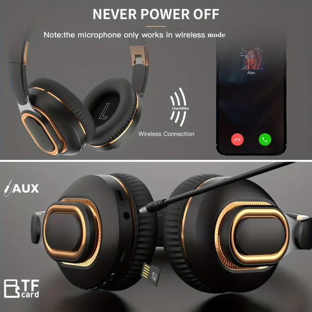 Бездротові накладні навушники H7 Bluetooth, повнорозмірна складна гарнітура з мікрофоном + слот для TF-карт - Фото 3 Бездротові накладні навушники H7 Bluetooth, повнорозмірна складна гарнітура з мікрофоном + слот для TF-карт - зображення 3