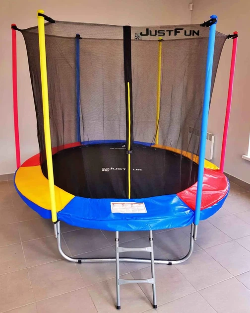Батут Just Fun 244см Multicolor с внутренней сеткой и лестницей (разноцветный) - изображение 3