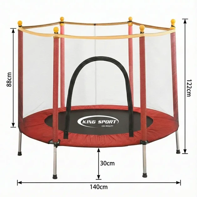 Батут-манеж детский 140 см King Sport RED с сеткой (красный) - изображение 2