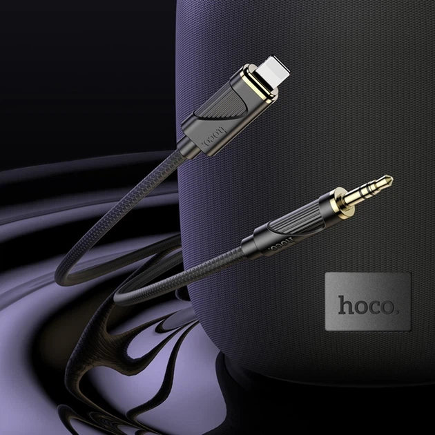 Аудиокабель AUX Hoco UPA30 Lightning на mini-Jack 3.5 мм нейлоновая оплетка 1 м Черный - изображение 4