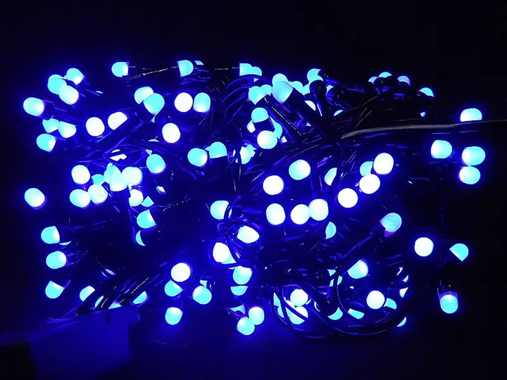 Гирлянда LED 100LED круглая матовая лампа синий черный провод для украшения интерьера и праздников - изображение 3