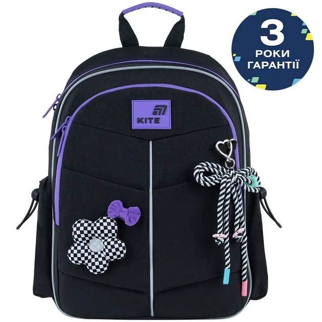 Рюкзак школьный Kite 771S для девочки Черный 36x25x12см 12 л легкий Ортопедический 1-4 класс спинка Ergo Kids (K26-771S-2) - изображение 2
